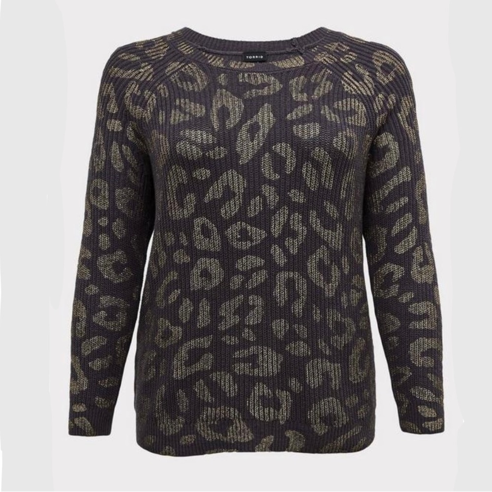 Torrid Leopard Gold Foil Ribbed Sweater – Plus Size 00
